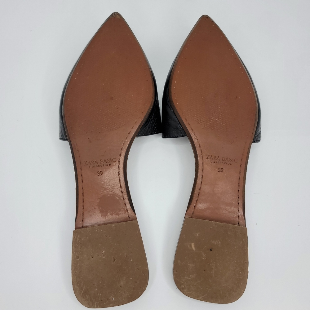 ZARA BLACK LEATHER FLAT POINTED TOE MULE SIZE 8 - Picture 6 of 8